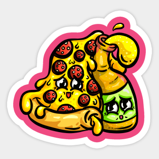 Pizza Slice and Beer Chill Weekend Logo Cartoon Sticker